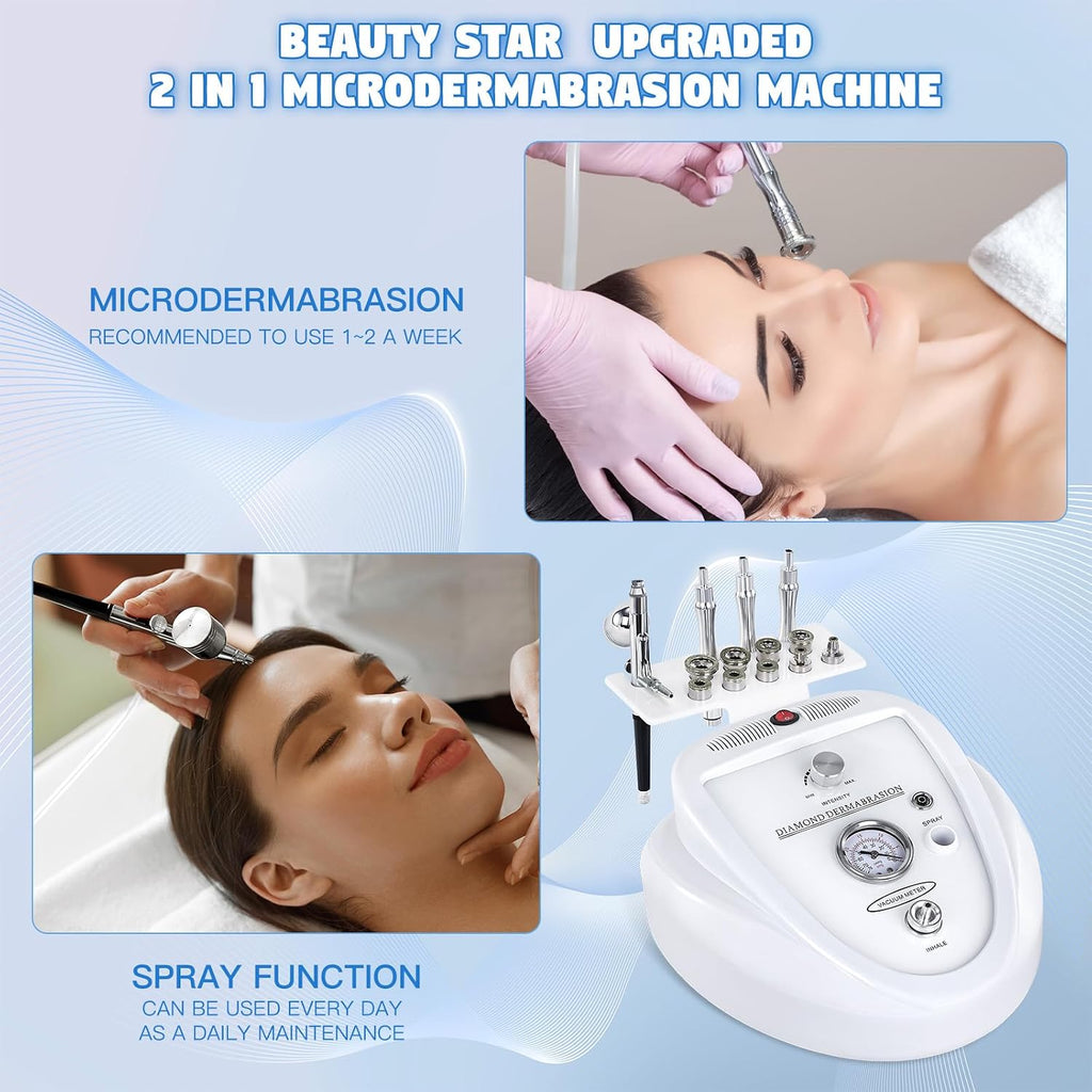 Upgraded 2 IN1 Diamond Microdermabrasion Machine, Beauty Star Professional Diamond Dermabrasion Facial Devices System at Home, Face Pore Cleansing Tool(65-68cmHg Vcuum Suction)