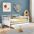 Full Size Trundle Bed, Full Size Bed Frame White Solid Wood Bohemian Sofa Bed with Metal Slats Daybed for Teen Adult Bedroom Living Room