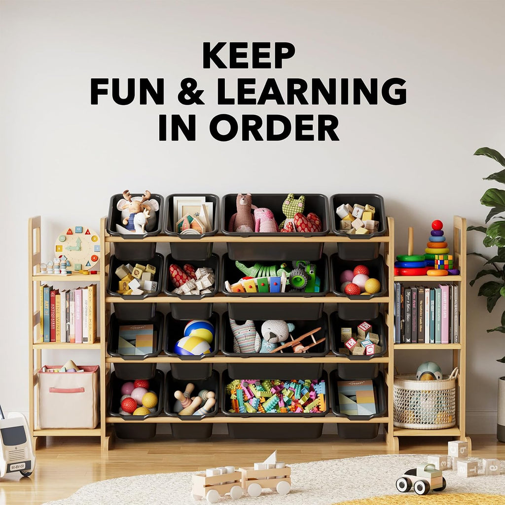 SpaceAid Toy Storage Organizer with 6 Shelves and 16 Bins, Toy Organizers Storage Bookshelf, Kids Bin Shelf Toys Box Bookcase for Bedroom Playroom Organization Room Decor, True Black