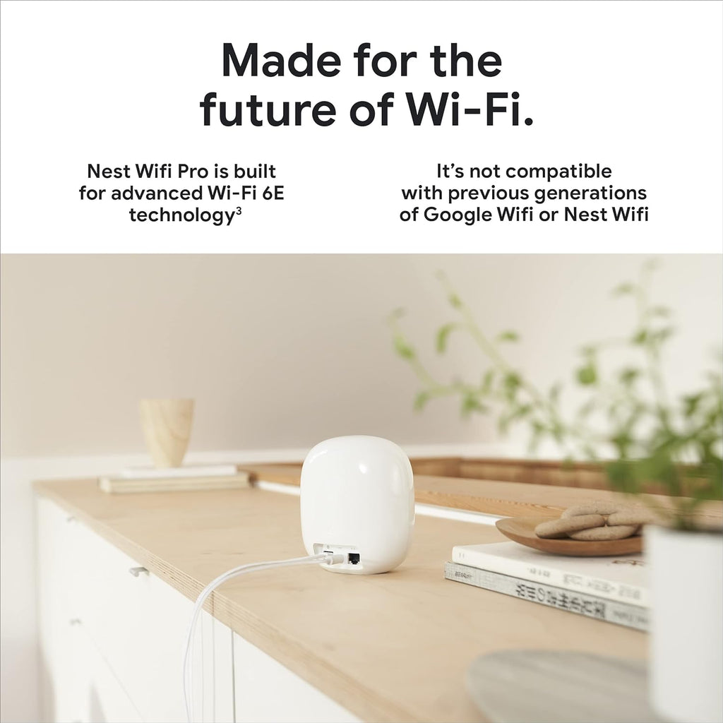 Google Nest WiFi Pro - Wi-Fi 6E - Reliable Home Wi-Fi System with Fast Speed and Whole Home Coverage - Mesh Router - 2 Pack - Snow