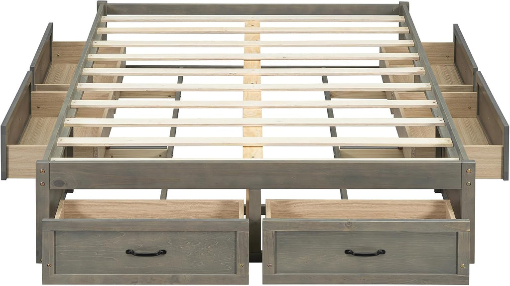 Full Size Wooden Platform Bed with 6 Storage Drawers, No Box Spring Needed (Antique Gray, Full)