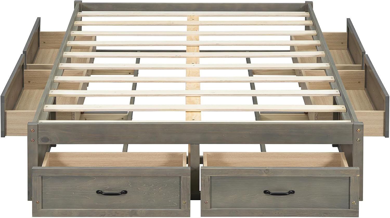 Full Size Wooden Platform Bed with 6 Storage Drawers, No Box Spring Needed (Antique Gray, Full)