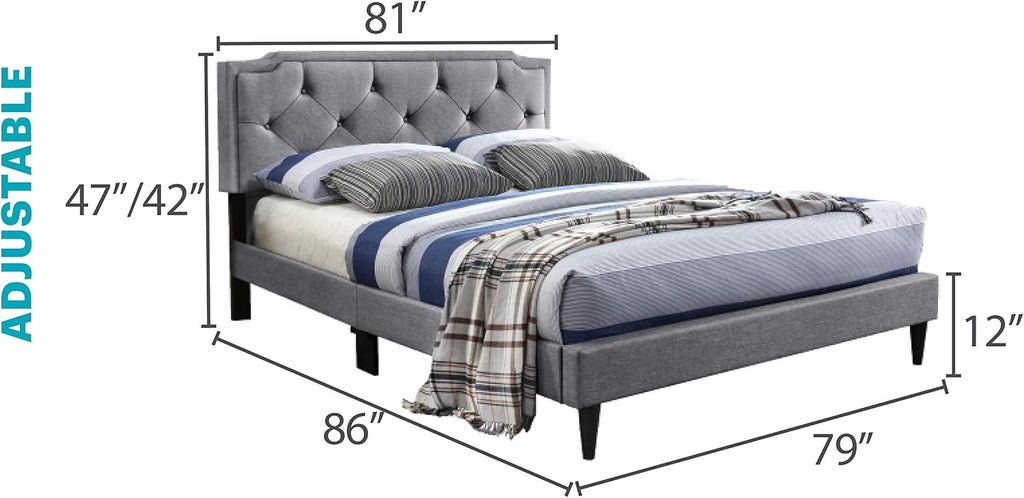 Glory Furniture Deb Fabric Upholstered King Bed in Gray