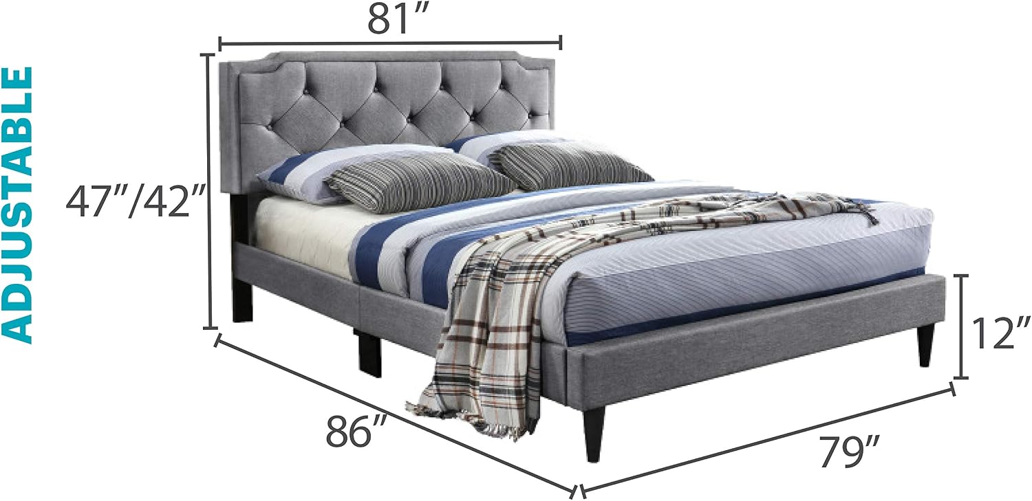 Glory Furniture Deb Fabric Upholstered King Bed in Gray