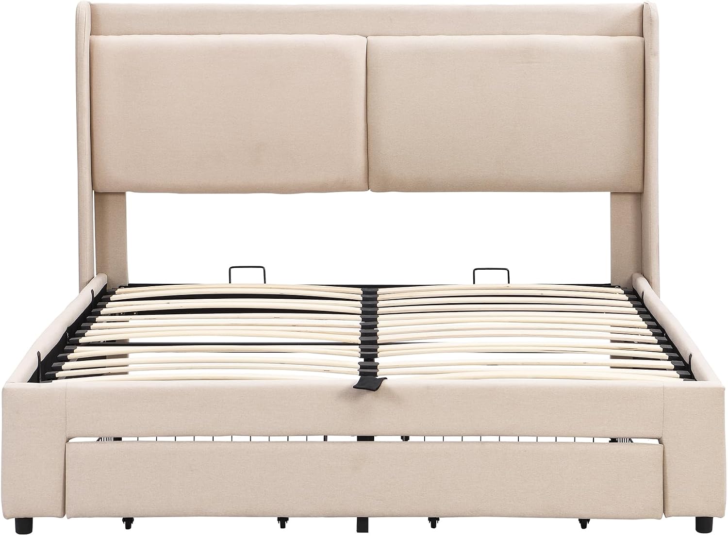 Queen Size Lift Up Storage Bed with Storage Ottoman, Queen Bed Frame with Tufted Headboard/Hydraulic Storage, 2-Pieces Queen Bedroom Sets, Easy Assembly, Pink(Beige with Drawer,Queen)