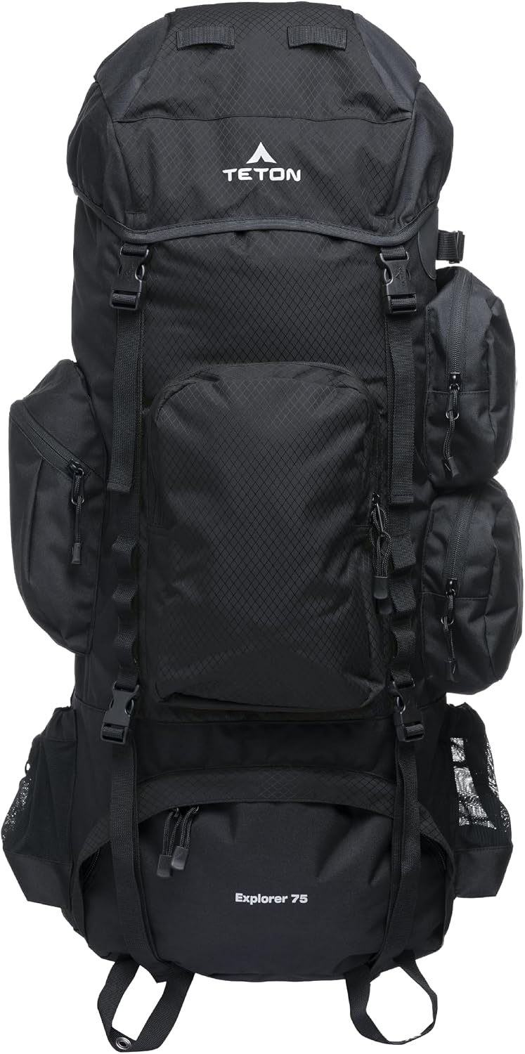 Teton 75L Explorer Internal Frame Backpack for Hiking, Camping, Backpacking, Rain Cover Included