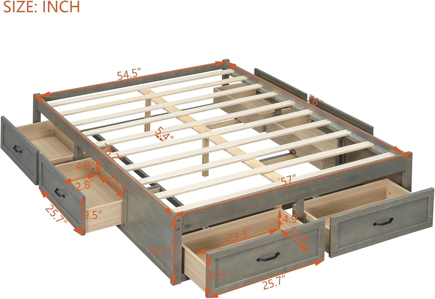 Full Size Wooden Platform Bed with 6 Storage Drawers, No Box Spring Needed (Antique Gray, Full)