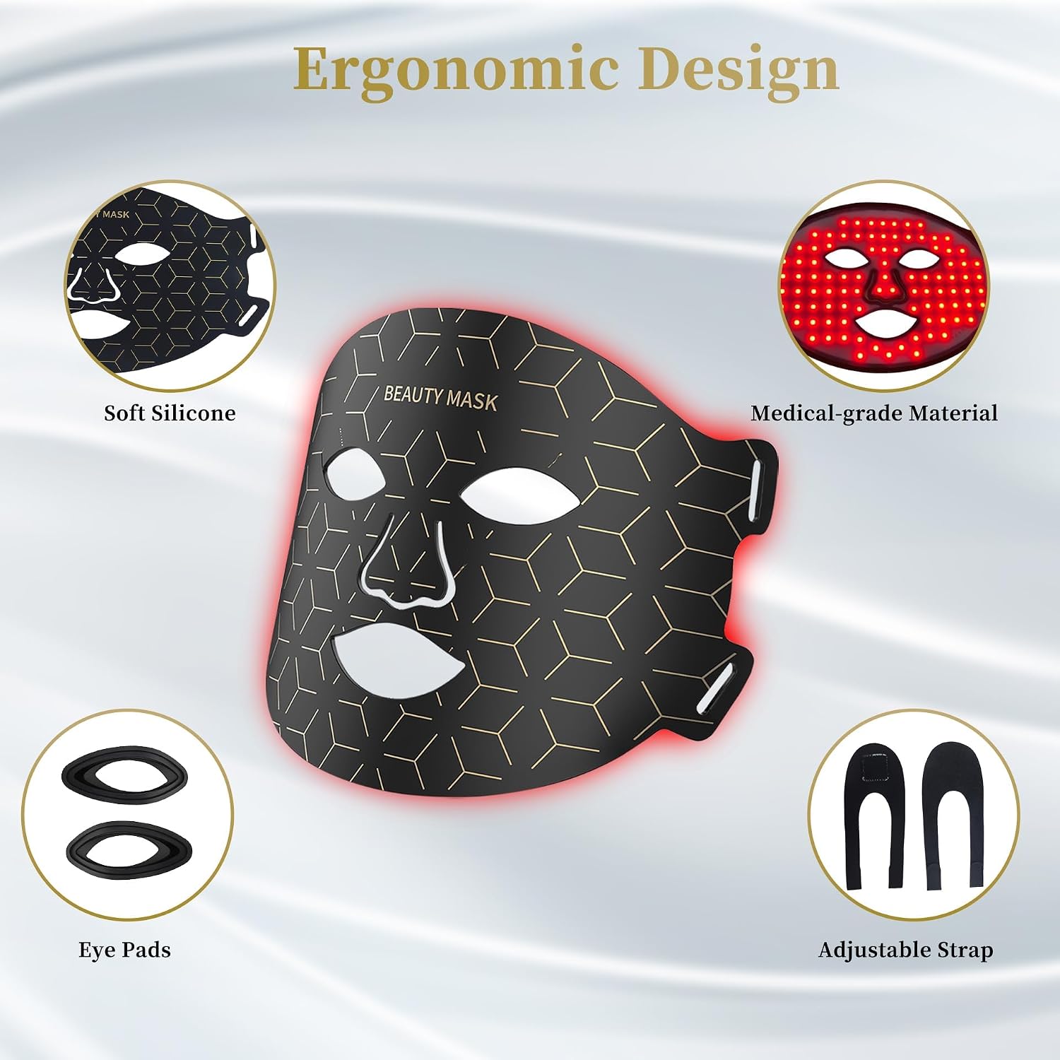 FDA-Cleared Red Light Therapy for Face & Neck, Rechargeable 7-in-1 LED with 850nm & 660nm NIR, Hands-Free Silicone for Anti-Aging, Wrinkle Reduction & Sensitive Skin During Yoga or Work