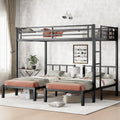 Twin Over Twin & Queen Bunk Bed, with Safety Guardrails,Space-Saving/Noise Reduced,Black (Black + Metal-1)