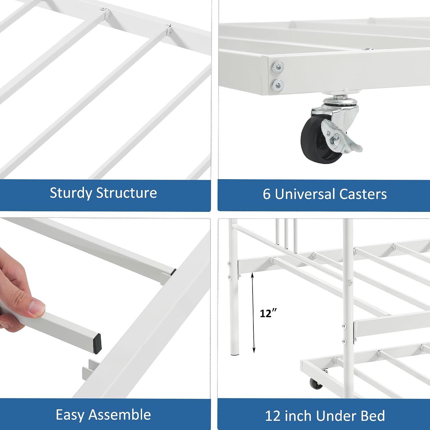 GarveeHome Daybed with Trundle, Sturdy Metal Day Bed with Steel Slat Support, Trundle Bed Twin with Arched Headboard, SofaBed for Living Room, Bedroom and Guest Room, White