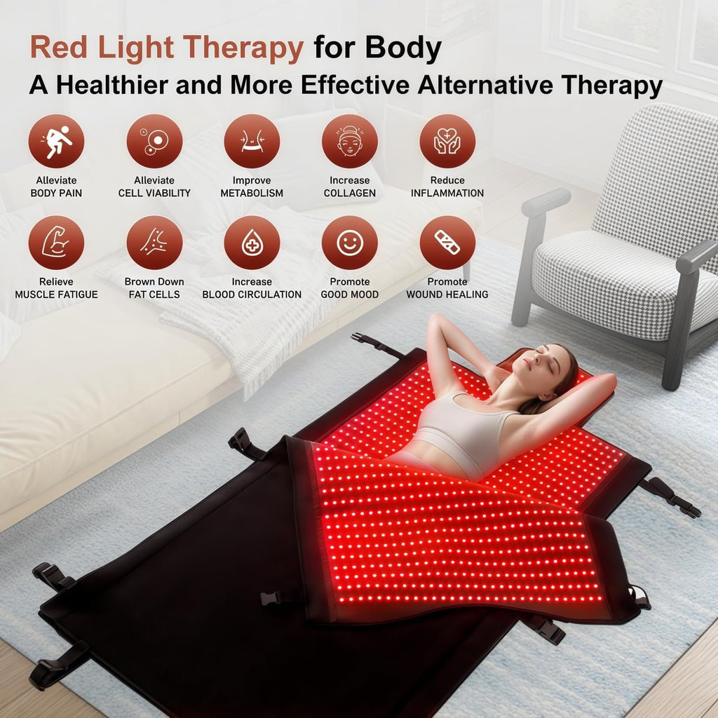 2026 Upgraded Dual Wavelength LED Beads 660nm&850nm Red Light Therapy Mat Full Body, Used to Face and Body Pain Relief Skin Health Personal Care for Women Men, 75' x 35'' (Black)