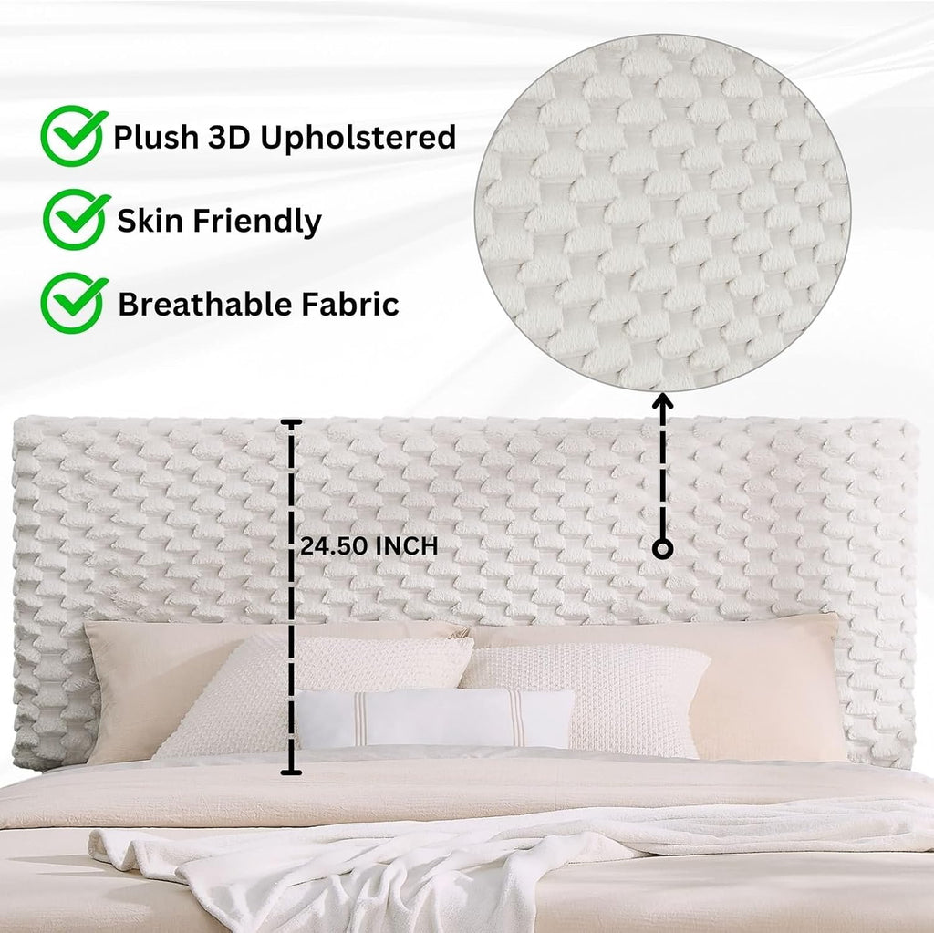 Bed Queen Size Set Furniture, Vintage Boho Bed Frame White Fabric MDF Upholstered 85' L x 65' W x45.5 H