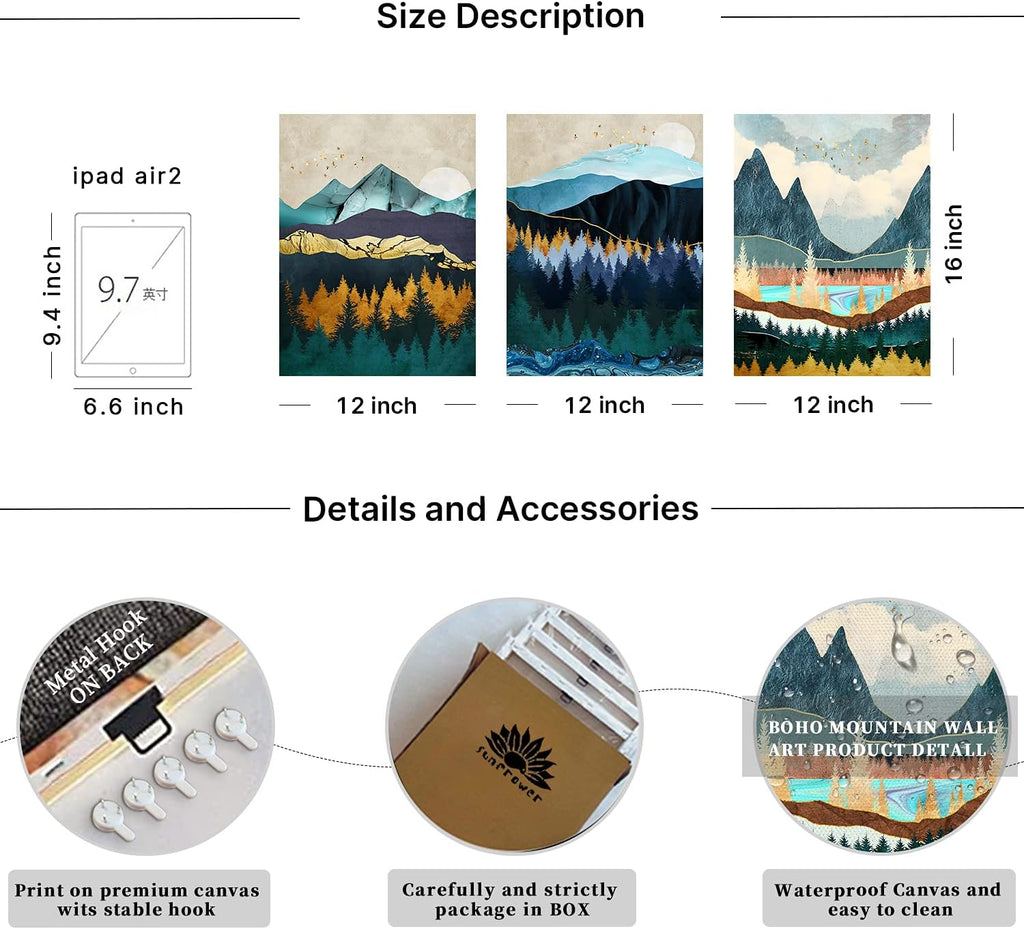 Abstract Mountain Canvas Wall Art Decor Modern Boho Nature Wood Landscape Painting Poster Minimalist Navy Blue Forest Picture Framed Artwork Home Decorations Bathroom Bedroom 24x32 inch 3 Sets