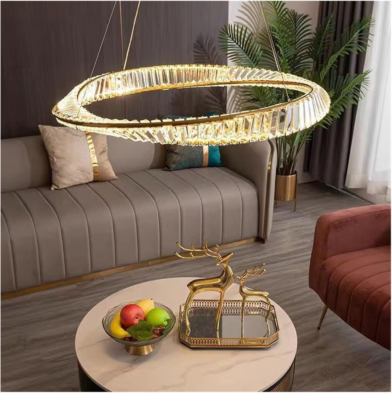 Living Room Led Dimmable Pendant Lights Luxury Gold Irregular Ring K9 Crystal Lamp Luminarias Fixtures ﻿, Kitchen