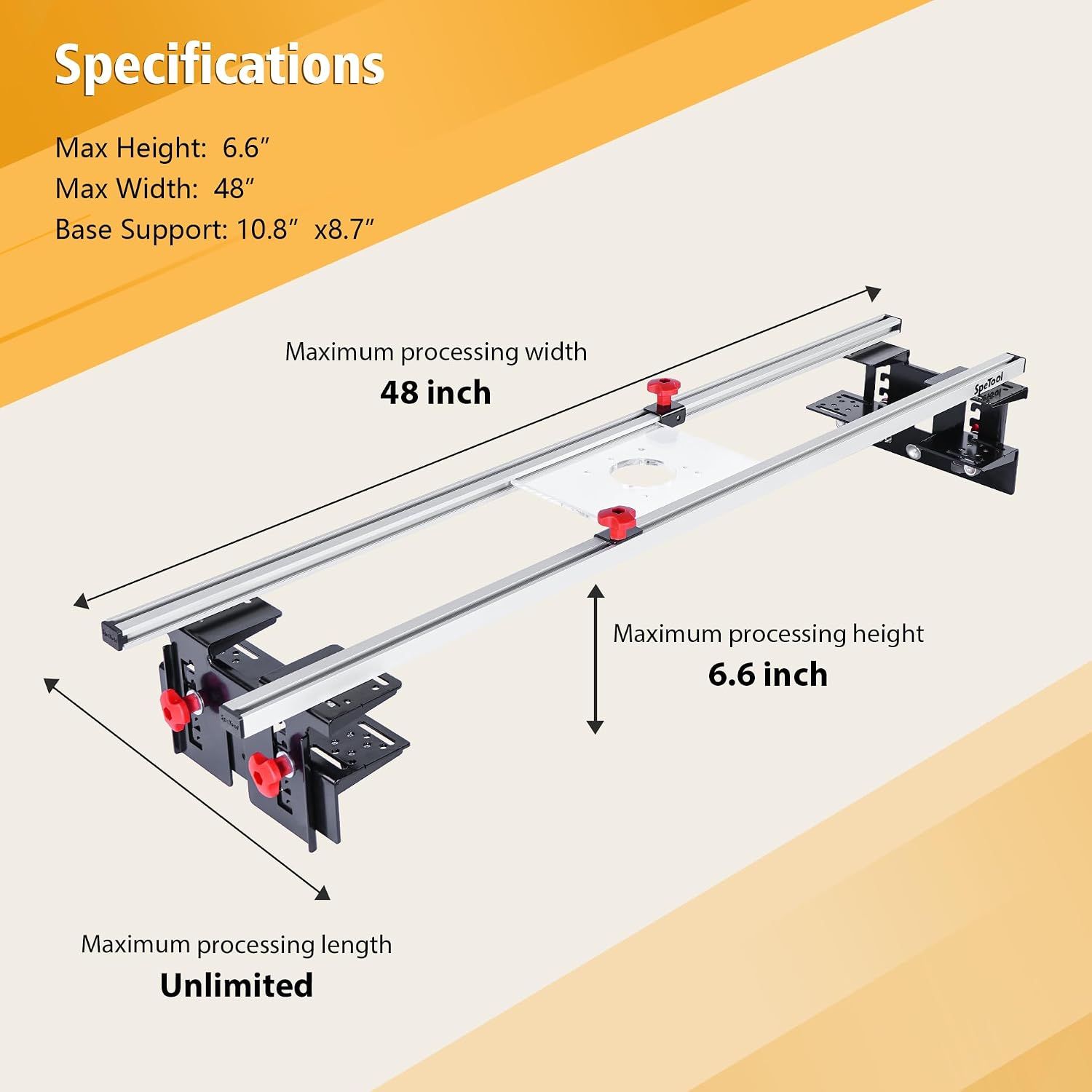 SpeTool Router Sled for Flattening Slabs, 48 inch 3-Axis Precision Height Adjustment System Router Sled Kit Reinforced Rails for Woodworking Planing Wood Slab Flattening Jig Mill