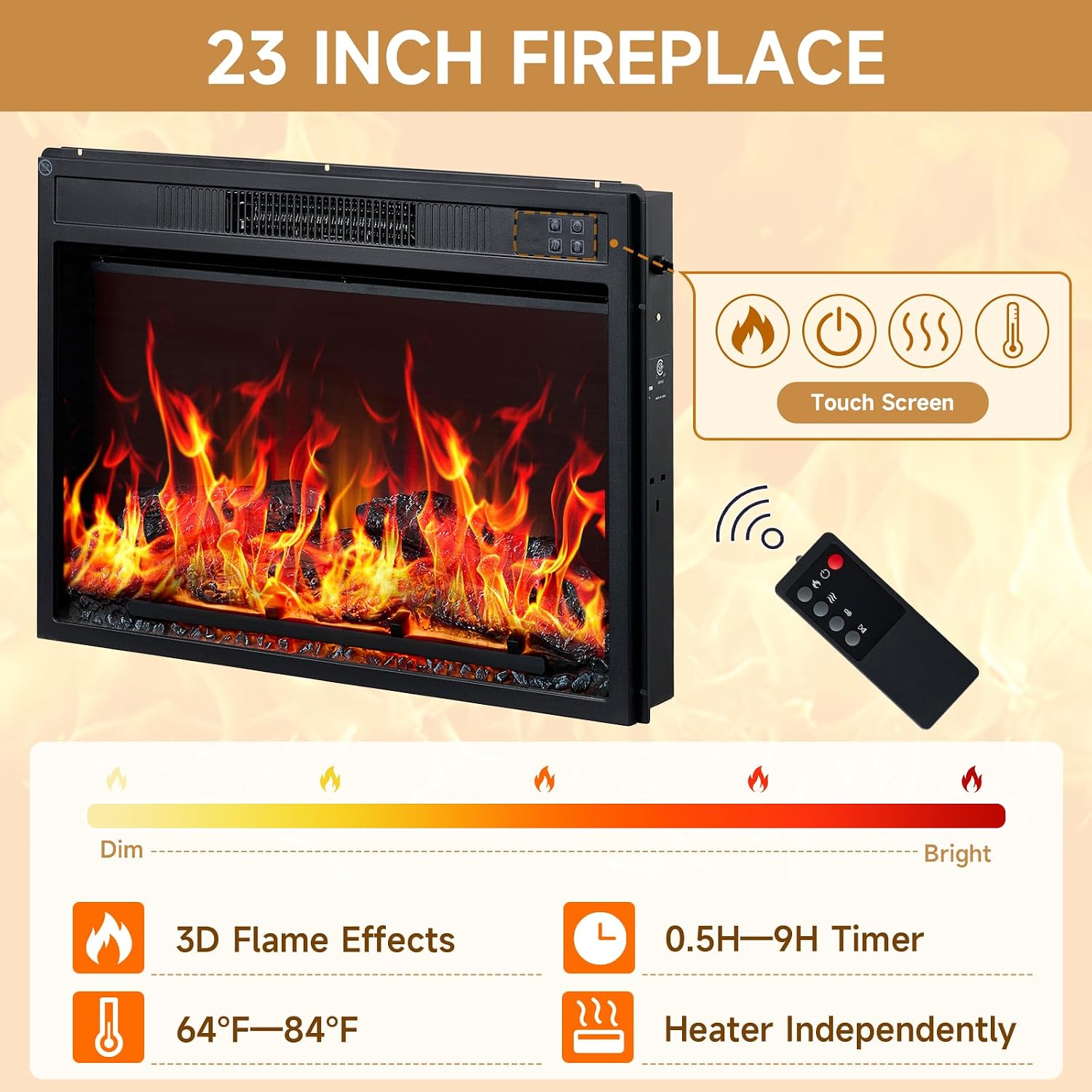 ROCKPOINT 58' Fireplace TV Stand for TV up to 65 Inch with Farmhouse Tall Sliding Barn Doors, Entertainment Center with Storage Cabinet, 23' Electric Fireplace with Remote, White