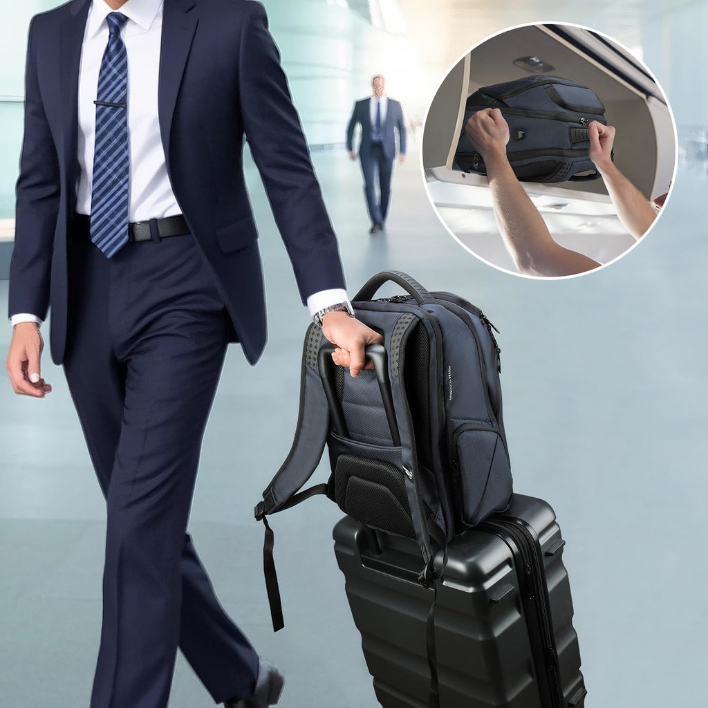Swissdigital Design Men's Laptop Backpack for College and Business Travel with Integrated USB Charging Port and RFID Protection Fits Laptops up to 15.6 inch, Blue | SD1695-12