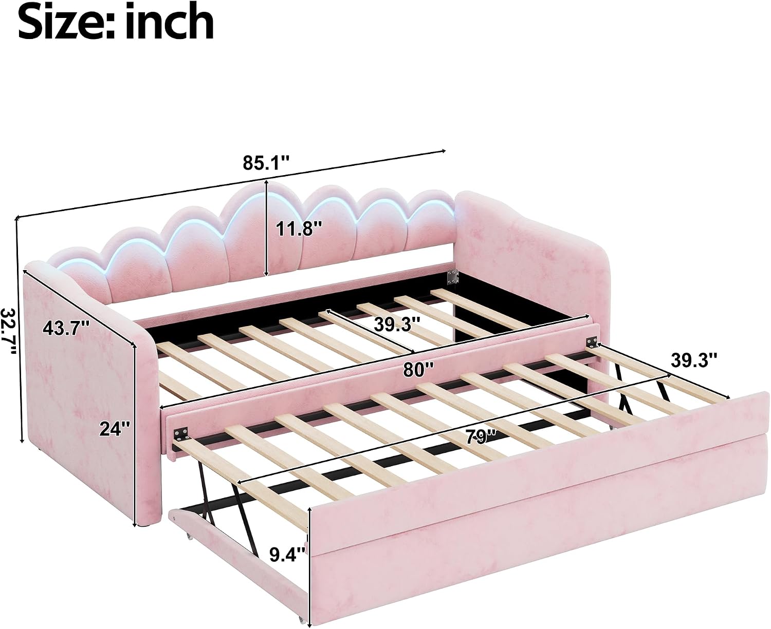 LUMISOL Upholstery Daybed with Trundle, Twin XL Upholstered Daybed with LED Light, Tufted Corner Sofa Bed Furniture for Bedroom Guest Living Room, Pink