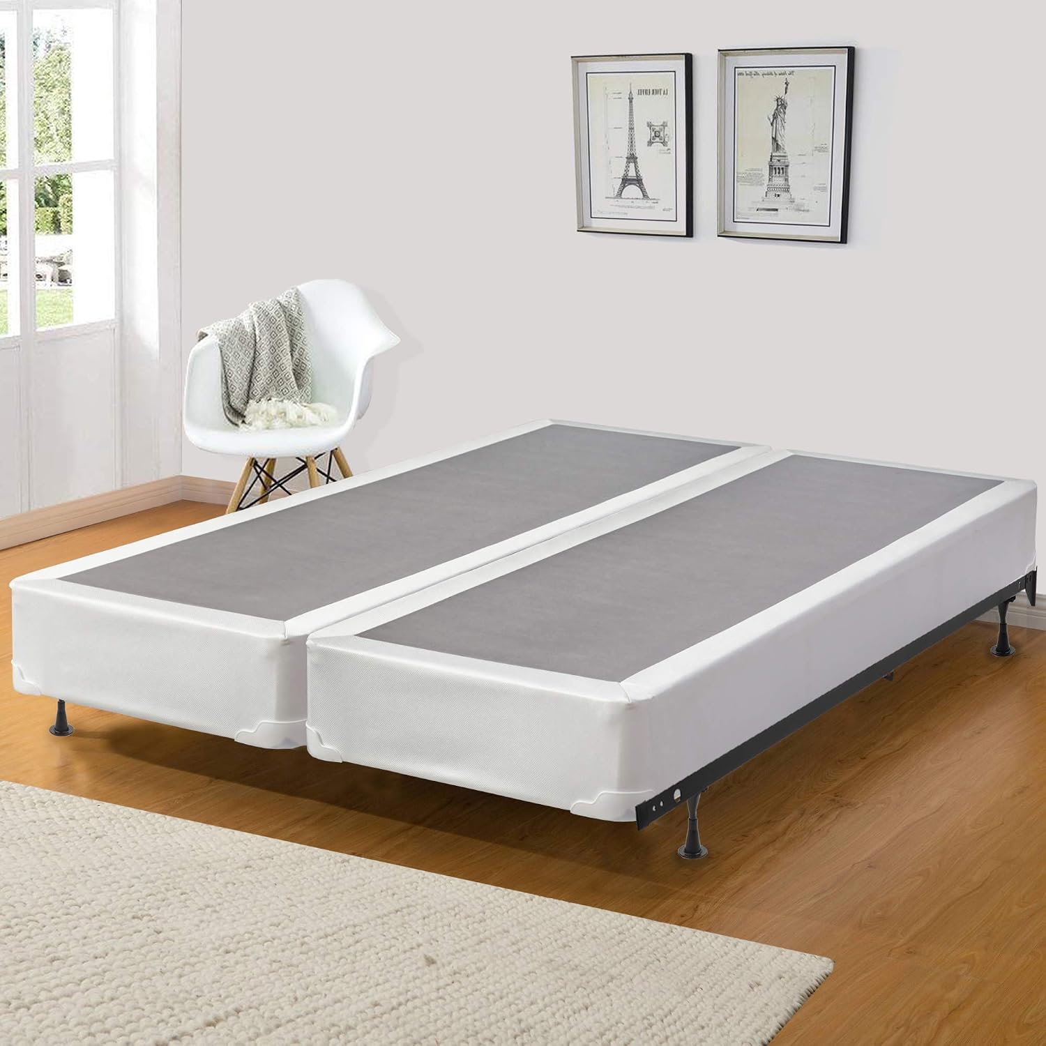 8-Inch Fully Assembled Split Wood Traditional Box Spring/Foundation for Mattress Set, Queen, White