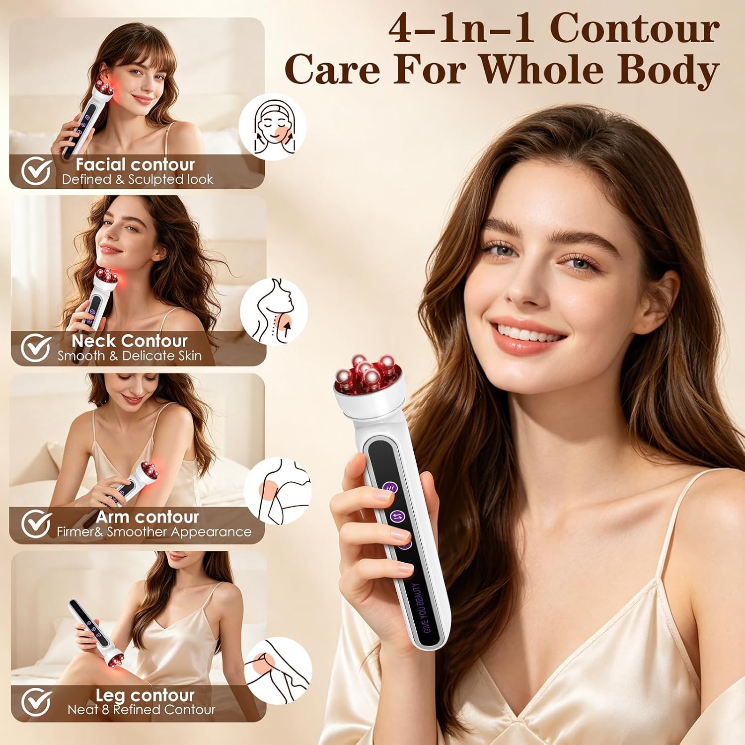 Electric 360° Rotating Face & Body Massager-5D Microcurrent Facial Device with Heat & Red Light Therapy, Face Lifting & Skin Toning Tool, Promote Skincare Absorption