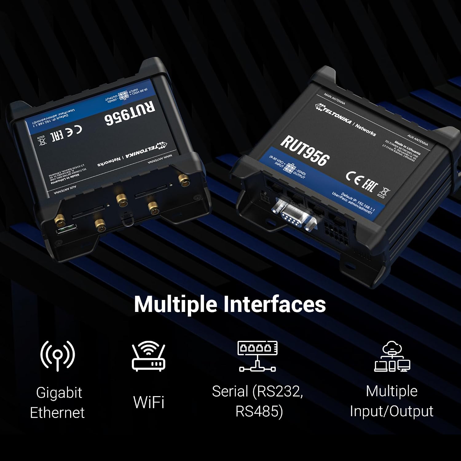 Teltonika RUT956 Industrial Cellular WiFi Router - 4G LTE (CAT 4), 3G, 2G Connectivity - Multiple Interfaces with GNSS Capabilities - Auto WAN Failover, Dual SIM Internet Router (TELRUT956A00A00)