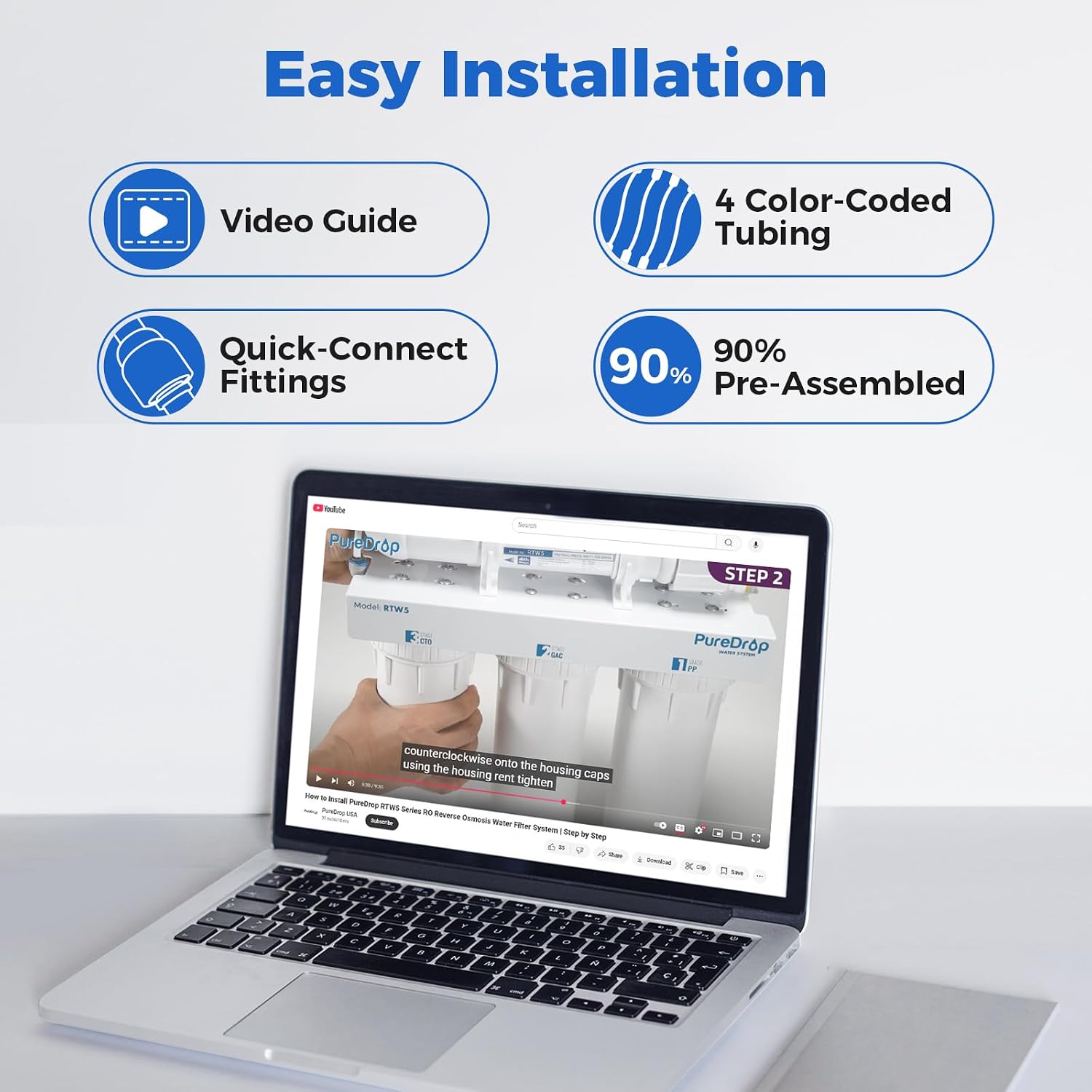 PureDrop RTW5AK SGS-Tested Reverse Osmosis Alkaline Water Filter System, 6 Stage pH+ Alkaline Remineralization Under Sink RO Water Filtration System Plus Extra 3 Filters, 50 GPD