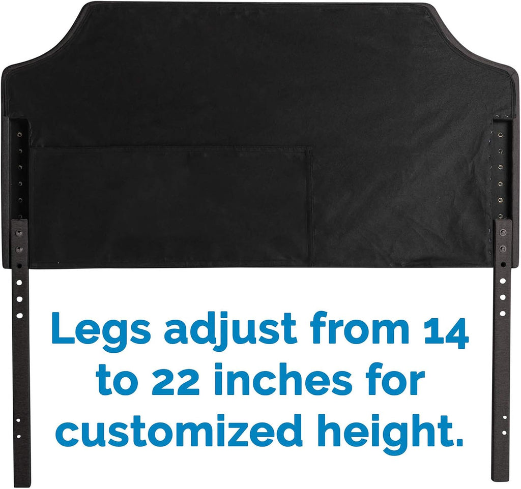 LUCID LUTTSCSTIVHB Bordered Upholstered Headboard with Square Tufting and Scalloped Edges, Twin/Twin XL, Black