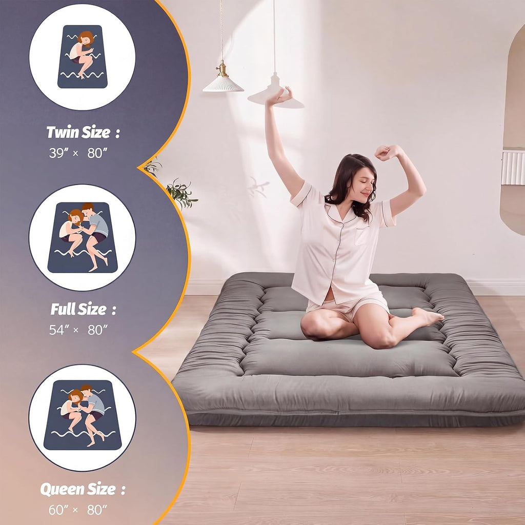 MAXYOYO 6' Extra Thick Japanese Floor Mattress Futon Mattress, Foldable Tatami Pad for Adults, Roll Up Floor Mat for Living Room Guest Room RV, Dark Grey, Twin