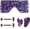 Amethyst Jade Roller Gua Sha Board for Face Lifting Natural Purple Crystal Eye Mask Facial Skin Care Tool,5in1 Set A