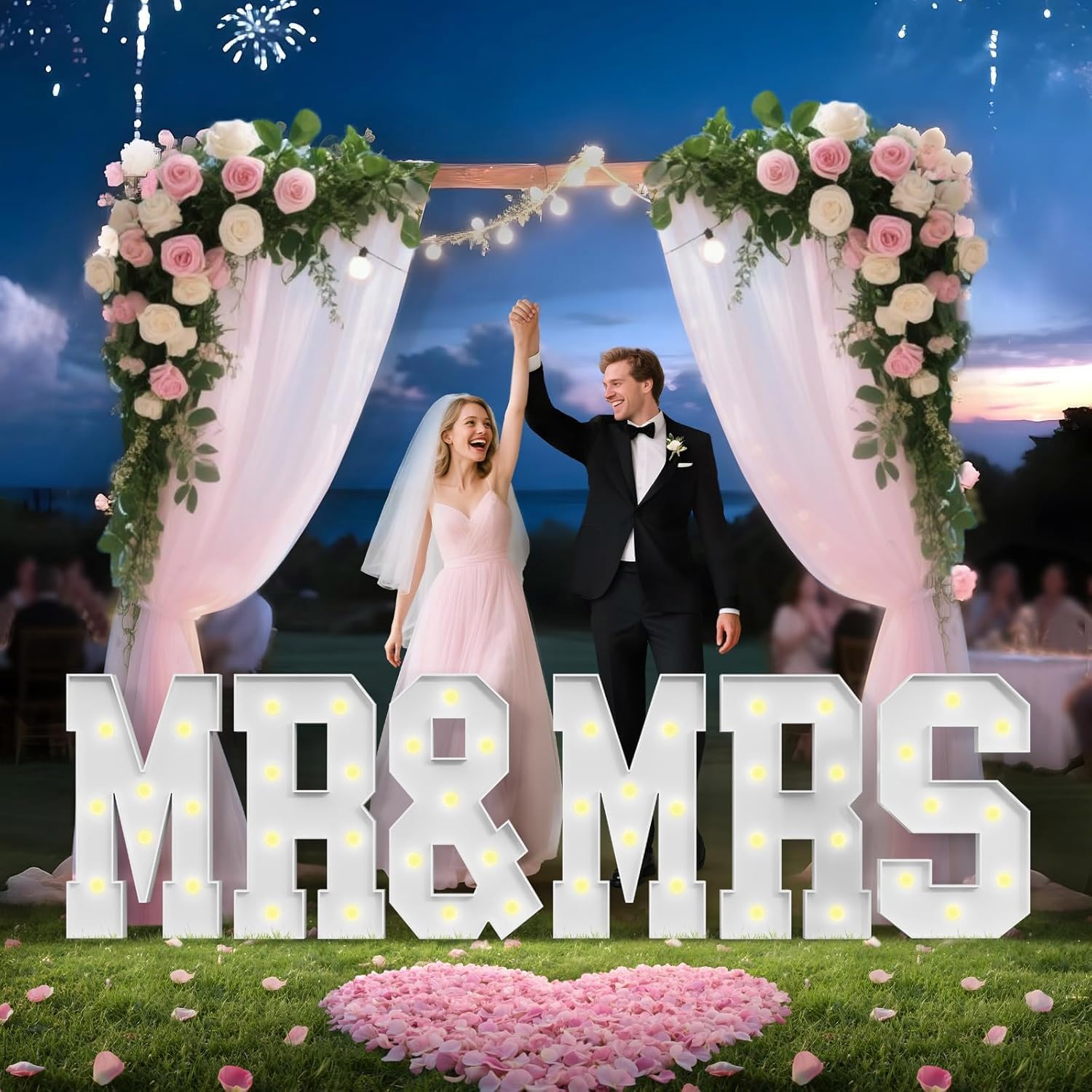 6Pcs 4FT MR&MRS LED Letter Lights, Warm Glow Shiny Letter Signs, Premium Wedding Decor Light Board, Ideal for Wedding Party, Dance, Anniversary, Engagement & Romantic Themed Events