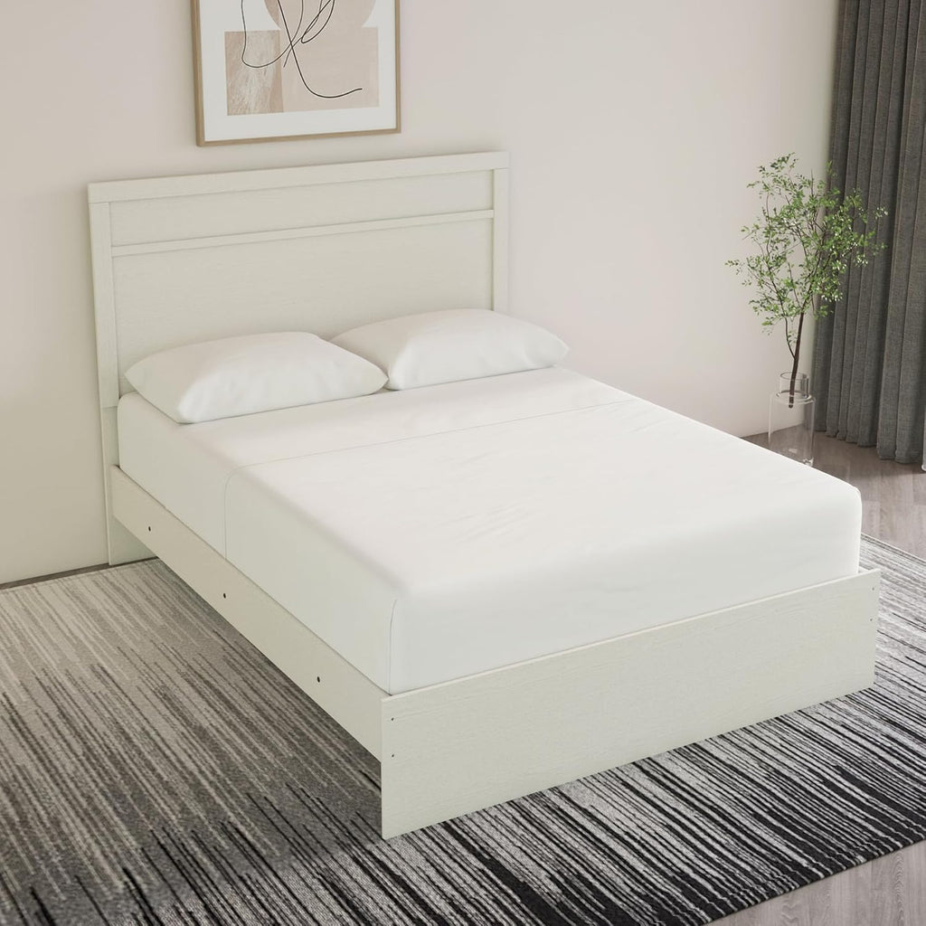 Signature Design by Ashley Stelsie Vintage Queen Panel Bed with Metal Slats, Foundation or Box Spring Needed, White