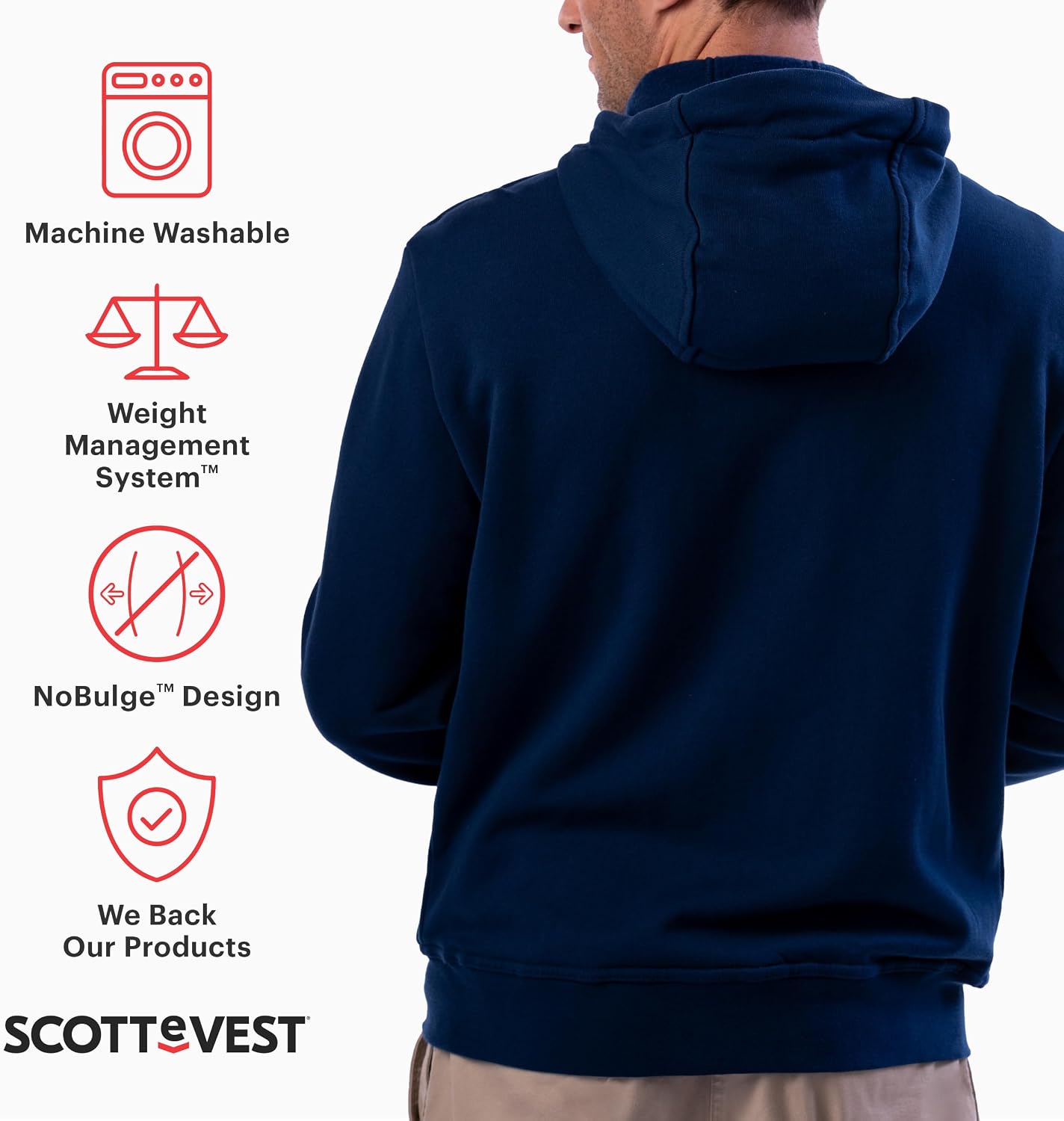 SCOTTeVEST Cotton Hoodie for Men - 21 Hidden Pockets - Lightweight Zip Up Sweatshirt for Travel & More