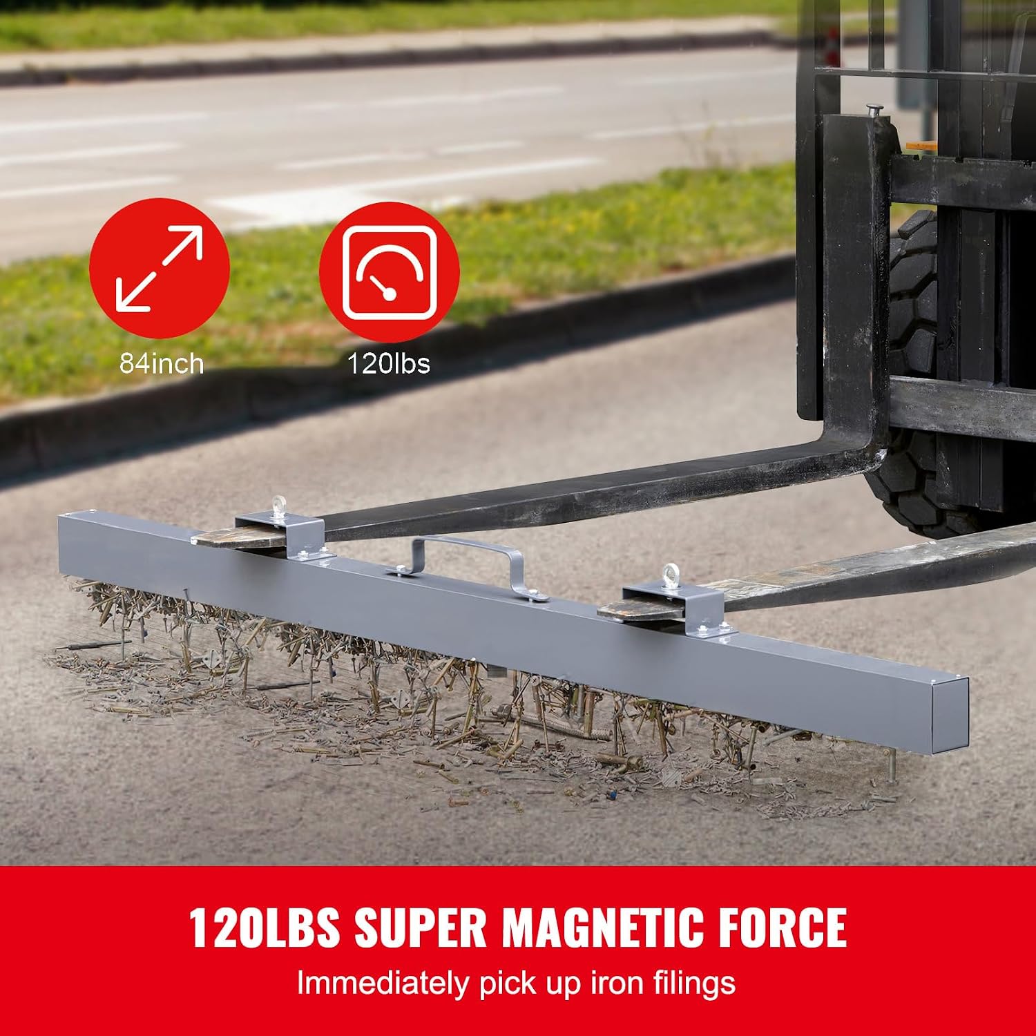 Happybuy 120lbs Hanging Magnetic Sweeper Tool, Industrial-Grade Forklift Magnet for Picking Up Bolts, Nails, Iron Chips, and Metals - Steel Material for Hunting Accessories