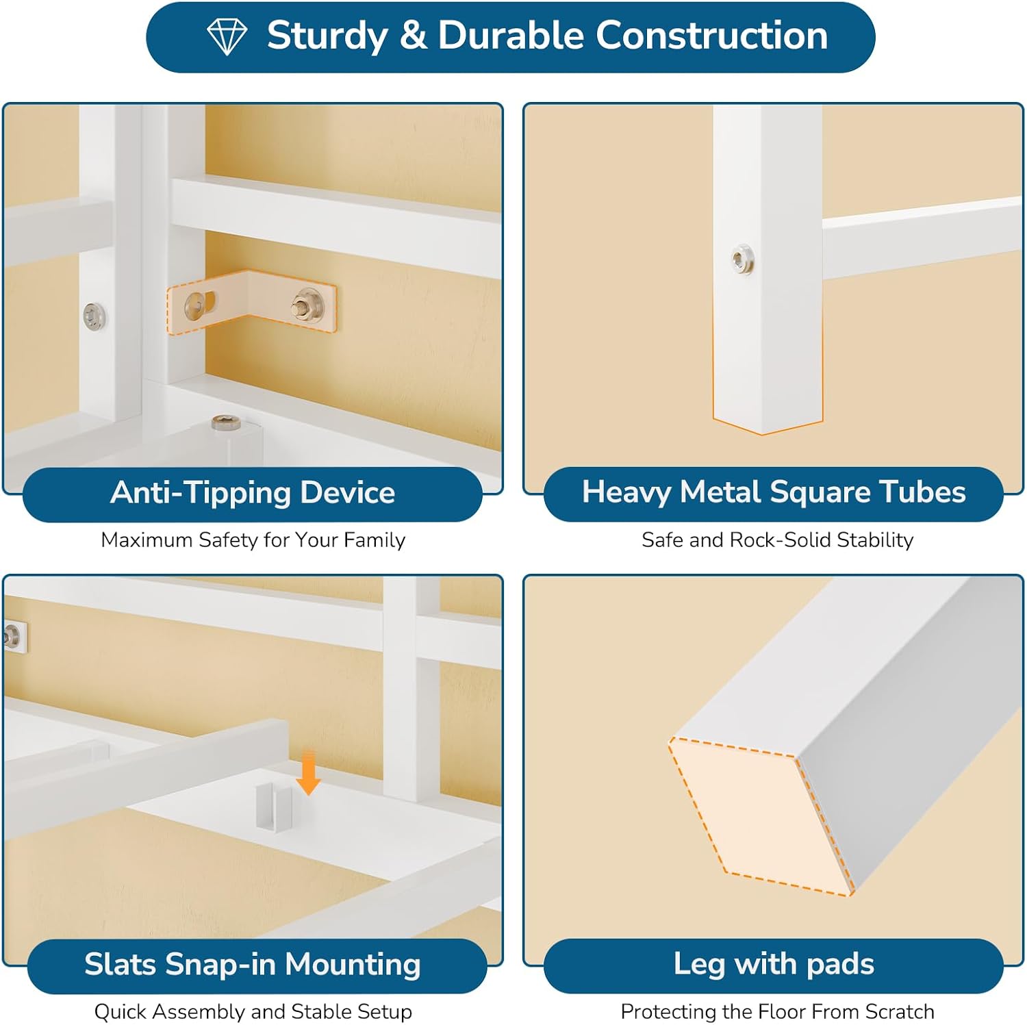 Twin Loft Bed with L-Shaped Desk, 7 Storage Drawers, Metal Loft Bed Twin Size with LED Lights and Charging Station, Storage Shelf and Pegboard, Safety Guardrail and Ladder, No Box Spring Needed, White
