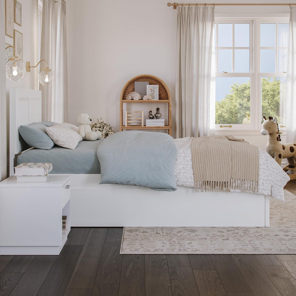 Maykoosh Twin Platform Bed with Matching Footboard & Twin Trundle in White