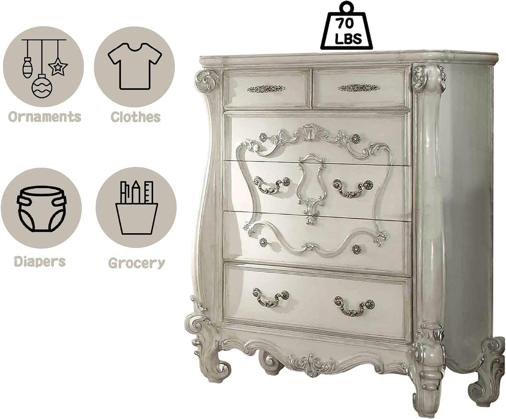 Acme Versailles 5 Drawer Chest in Bone and White