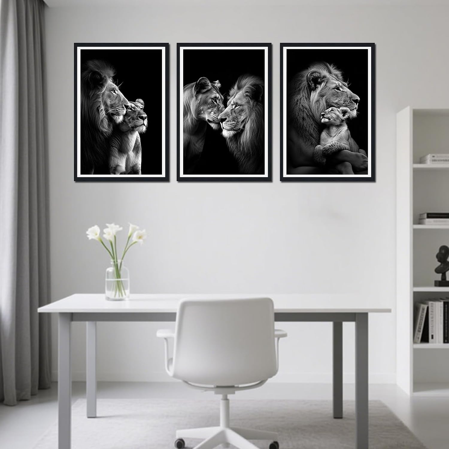African Lion Framed Canvas Wall Art Set of 3 Lion and Lioness Hug Wall Decor for Country Apartment Living Room Office Nursery Modern Wildlife Animal Artwork Decoration Easy to Hand 24x36inchx3pcs