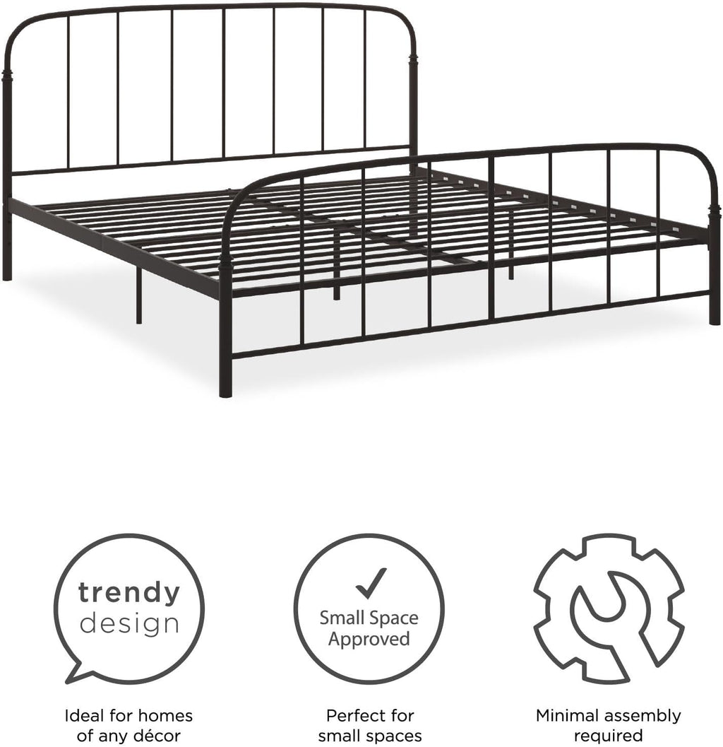 DHP Lafayette Metal Platform Bed with Rustic Style Curved Headboard and Footboard, Adustable Base Height for Underbed Storage, No Box Spring Needed, King, Bronze