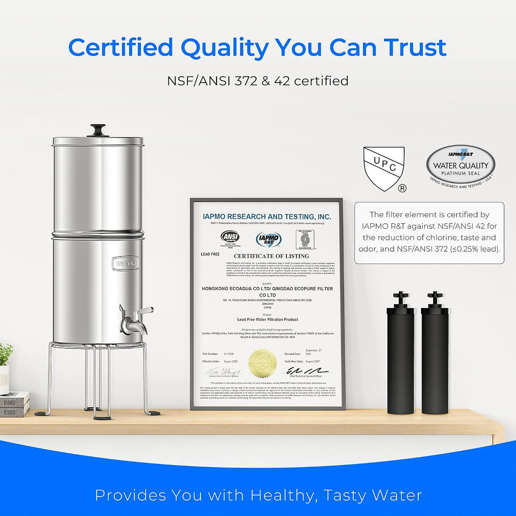 Waterdrop TK-AB-FS Gravity Water Filter System, with Silver Ions Enhanced Filtration, NSF/ANSI 42&372 Standard, Reduces Fluoride and Chlorine, with 4 Filters and Metal Spigot, 2.25G