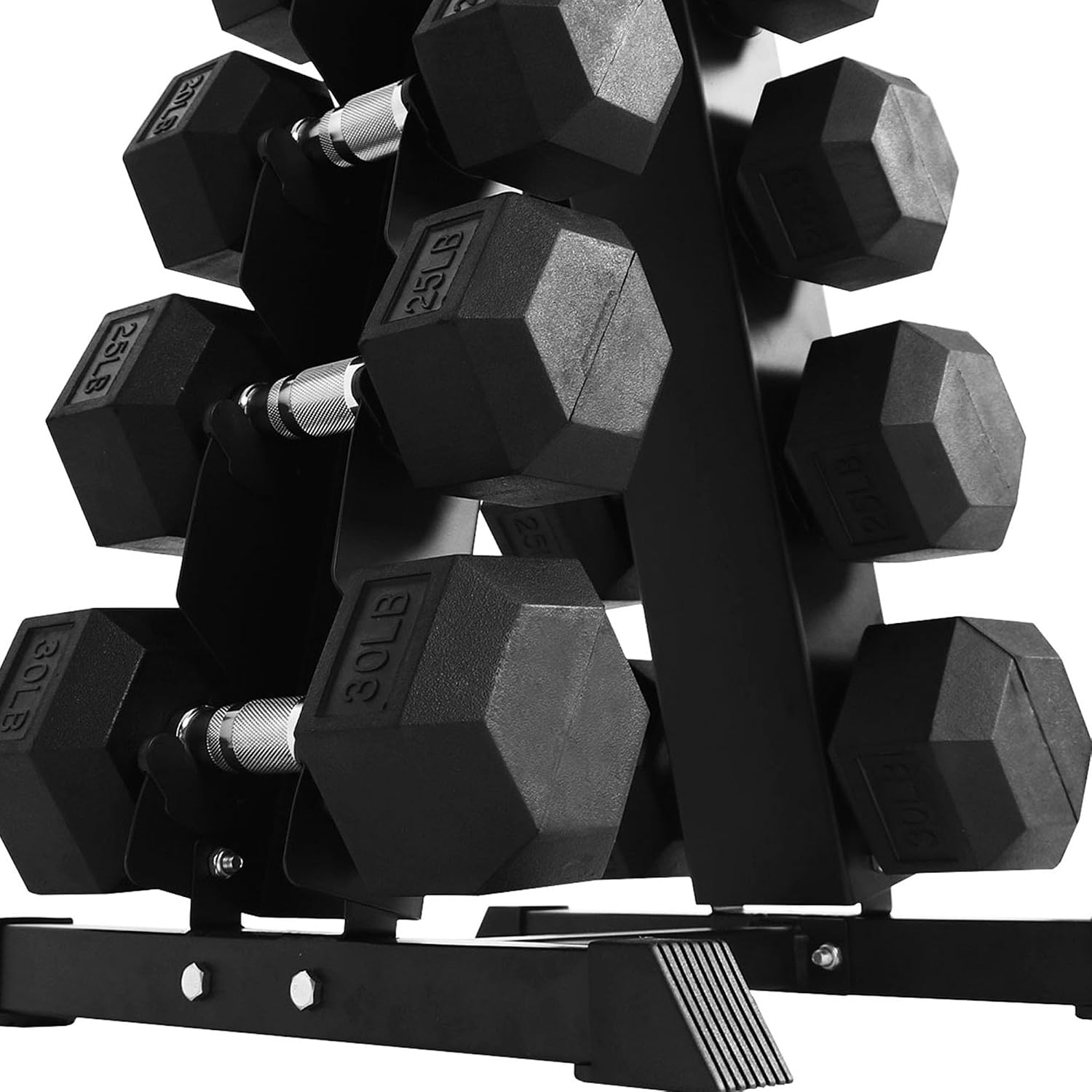 BalanceFrom Rubber Coated Hex Dumbbell Set with A-Frame Rack, Black – Solid Cast Iron Home Gym Weights with Chrome Handles for Full-Body Strength Training and Muscle Toning