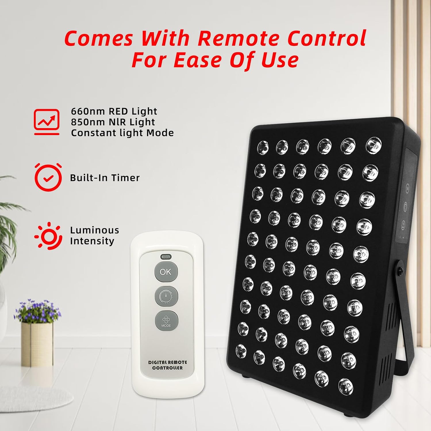 Red Light Therapy Panel for Body and Face, 660nm Red 850nm and Near Infrared Panel Built-in Timer, 60 LEDs High Power, Promote Sleep, Improve The Body, Relieve Muscle Fatigue（E300-Black)