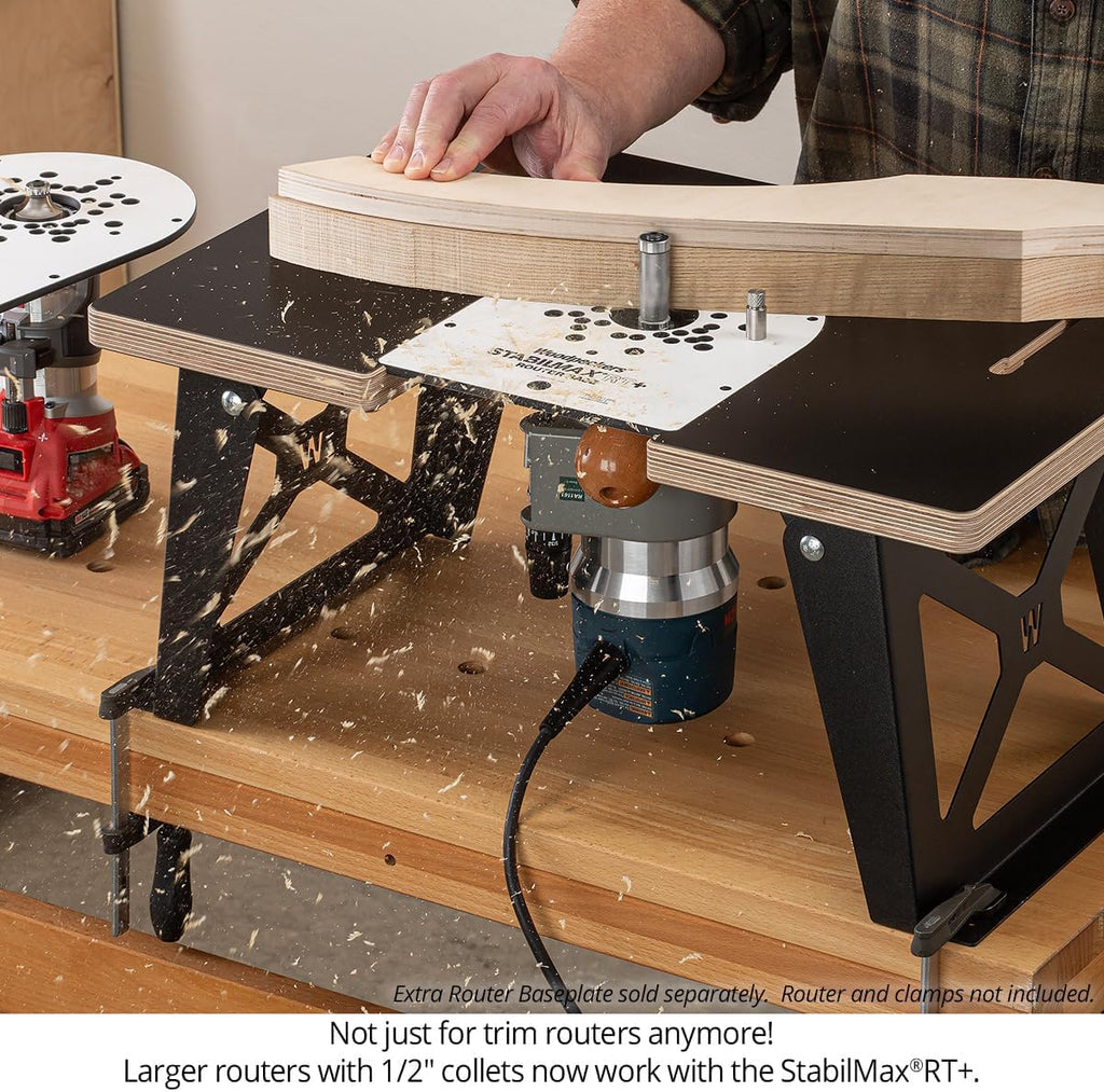 Woodpeckers StabilMaxRT+ Router Table System, USA Made Portable Benchtop Router Table, Instantly Switch From Hand-Held Routing & Table Routing - SMRT-P