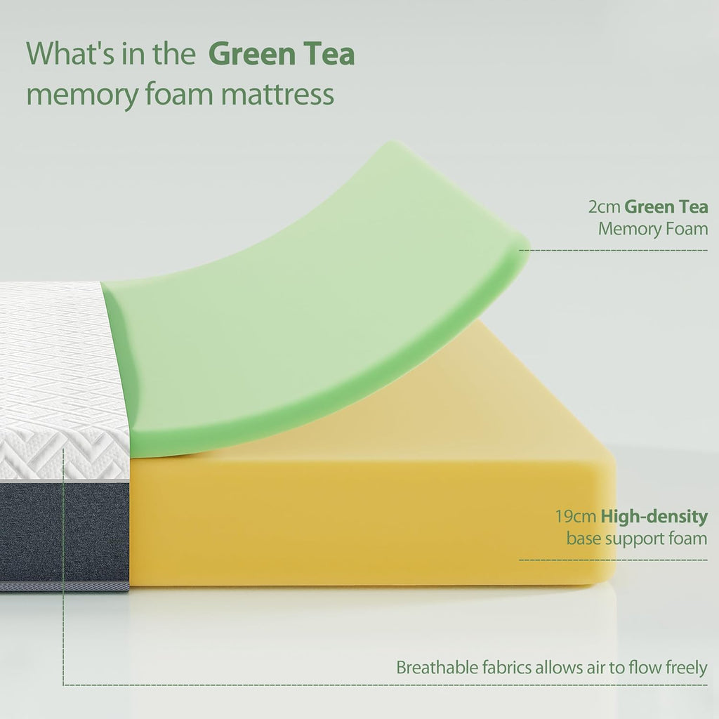 Twin Mattress, 8 Inch Green Tea Memory Foam Mattress in a Box, Medium Firm Twin Size Mattress for Pressure Relief, CertiPUR-US Certified