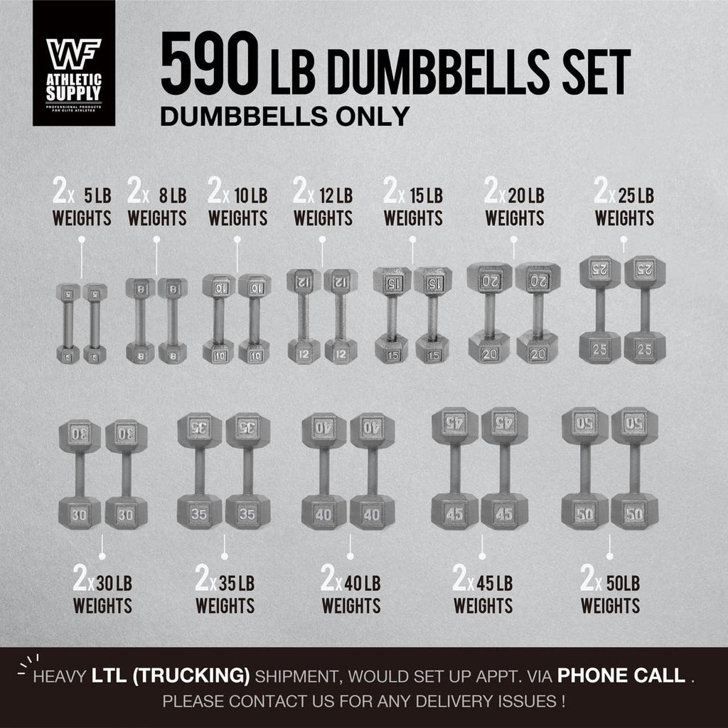 WF Athletic Supply Cast Iron Dumbbell Set, Solid Hexagon Grey Dumbbell Set, Strength Training Free Weights for Women & Men