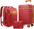 UKEIN Luggage Sets 3 Piece, PC Hardside Checked Luggage 28 Inch With Spinner Wheels with TSA Lock, Large Suitcase Set With Travel Backpack for Men (Red, 3 piece set (28inch))