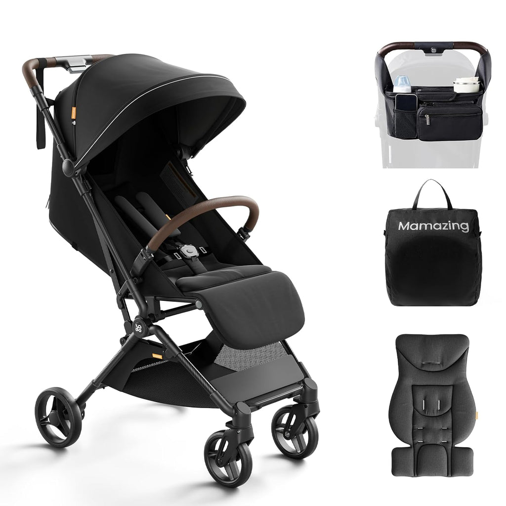 MAMAZING Ultra Air Lightweight Baby Travel Stroller with Carbon Fiber Frame, Compact & Airplane-Friendly, One-Handed Fold, 11.6 lbs, Perfect for Toddlers, Organizer & Cushion Included, Jet