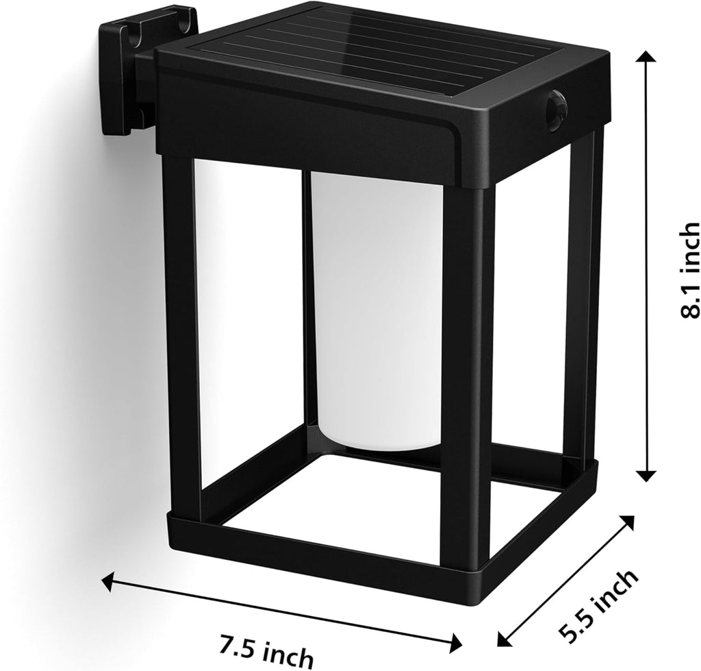 PHILIPS LED Ultra Efficient Solar Square Black Wall Lantern Outdoor 2-Pack Bright White (3000K) 250/20 Lumen (3W = 25W) Weather Resistant