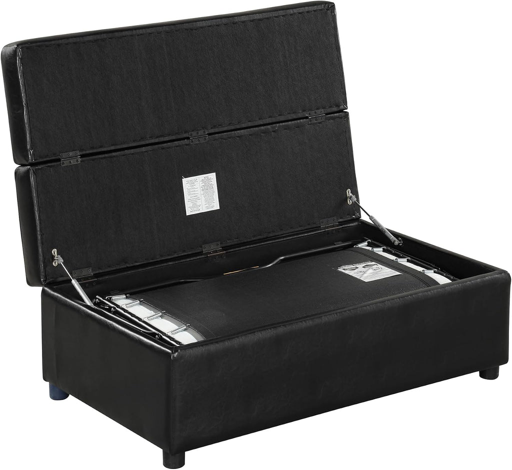 Folding Ottoman Sleeper Bed with Foldable Foam Mattress, Faux Leather Upholstered with Pull Out Bed and Steel Frame Base, Twin Size, for Living Room Bedroom Office (Black PU)