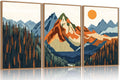 FWIEXA Vintage Mountain Framed Canvas Wall Art Set, Boho Sunrise Wall Prints, Abstract Nature Forest Artwork, Retro Lake Sunset Painting, 3 Panel 24x36 Inches Modern Rustic Decor for Living Room, Bedroom, Office