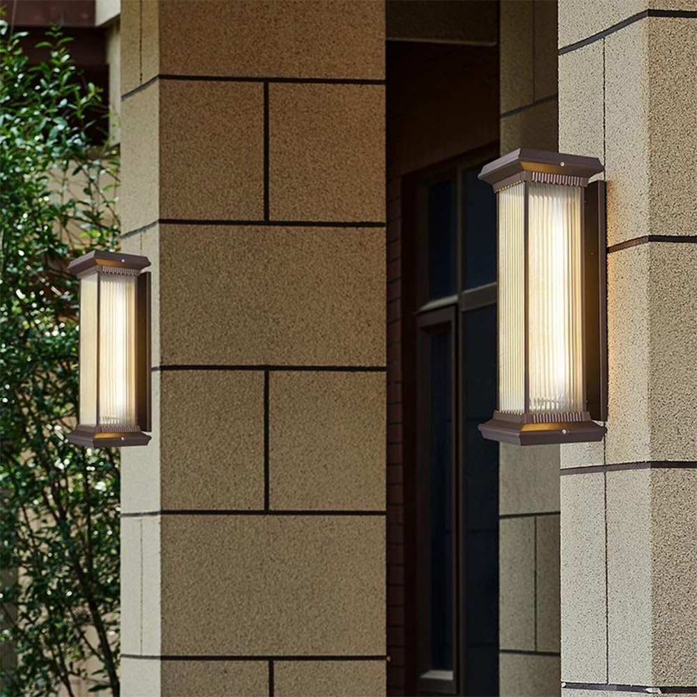 Solar Wall Light Outdoor Lantern Wall Sconce Waterproof Front Porch Lamp Exterior Wall Mount Lighting Fixture with Ribbed Glass for Patio Garage Garden Barn Yard House